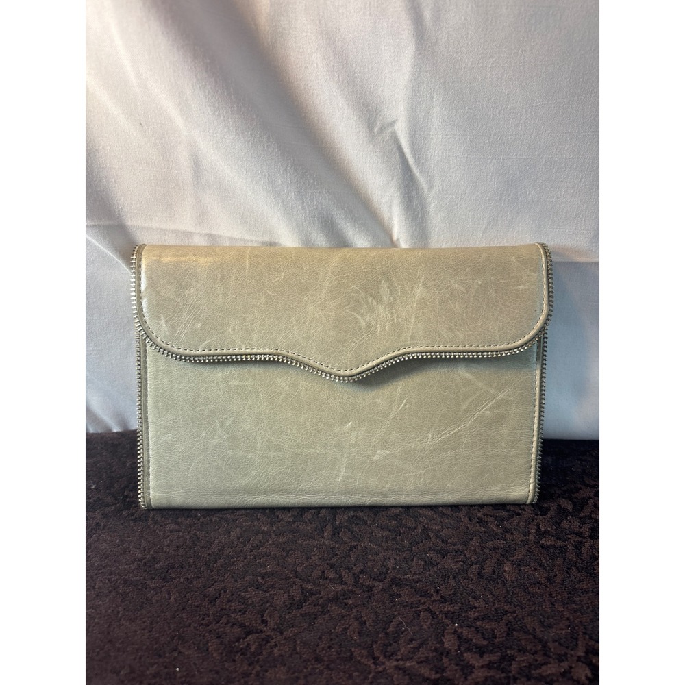 Rebecca Minkoff Distressed Leather Zipper Trim Wallet with Removable Pouch Tan